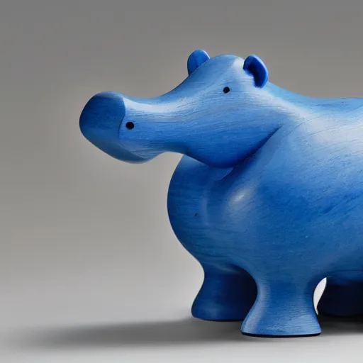 Image similar to a small wooden hippo with a blue epoxy body and wood, an abstract sculpture by jean arp, behance, mingei, biomorphic, henry moore, sketchfab