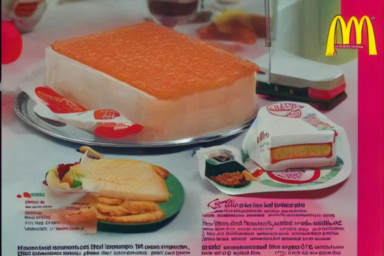 Image similar to mcdonald's mc - aspic aspic meal, in 1 9 9 5, y 2 k cybercore, advertisement photo