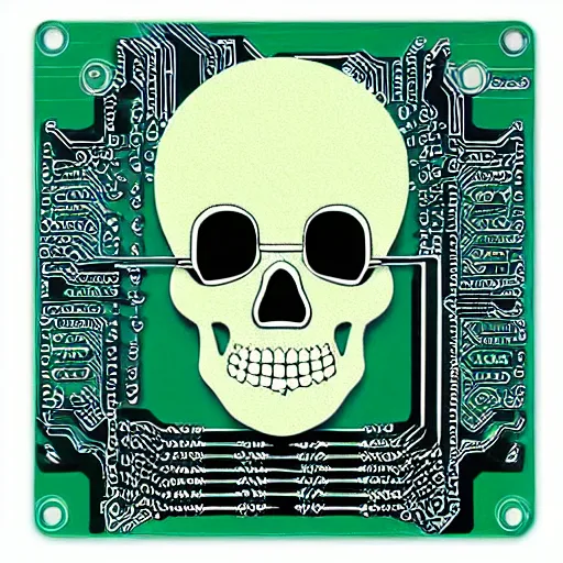 Prompt: “digital printed circuit board in shape of skull”