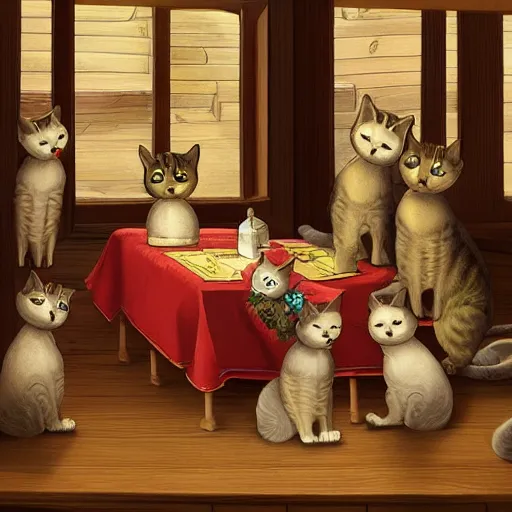 Prompt: cat restaurant, in da vinci style, trending on artstation - n 9