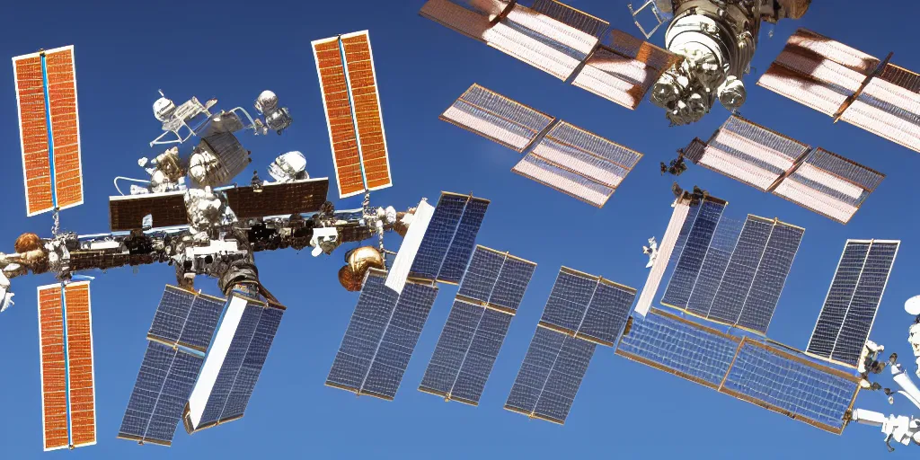 Prompt: a detailed sketch of the international space station, with the sun reflecting off of it's windows, various refining methods, micro macro autofocus, ultra definition, cinematic