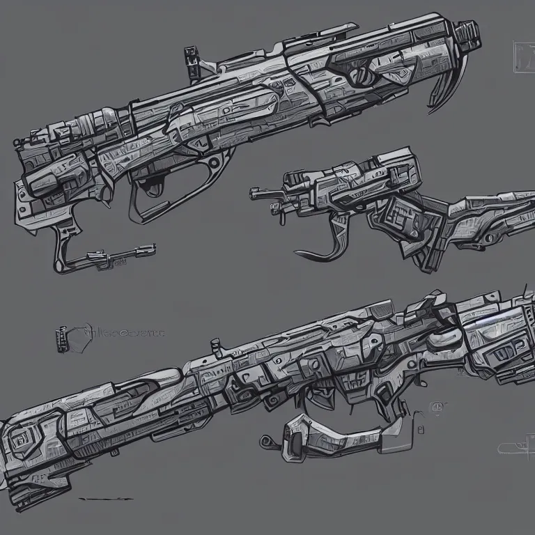 Image similar to detailed diagram of a futuristic gun, 2 d game art, concept art, sci - fi