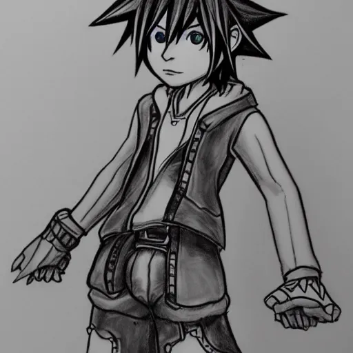Prompt: sketch of sora from kingdom hearts