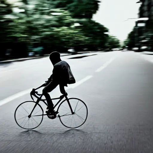 Image similar to spider riding a bicycle, hyperrealistic, cinematic, photography