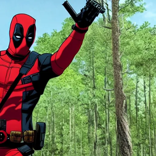 Image similar to deadpool in the walking dead 4 k detailed super realistic