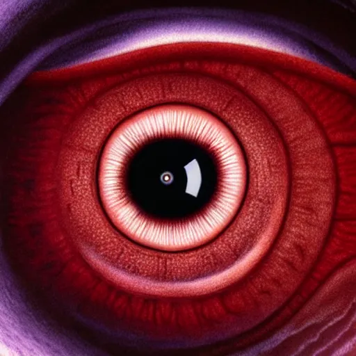 Image similar to a detailed extremely close up of inside the iris, cornea, red image, microscopic, extremely close up drawing by junji ito, cgsociety, generative art, lovecraftian, parallax, cosmic horror, extremely detailed, hyperrealism, unreal engine, octane render, award winning, masterpiece, highly detailed, realistic, 4 k, digital