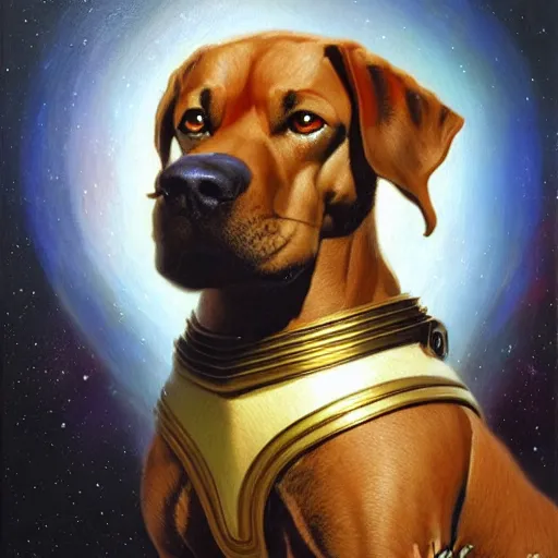 Prompt: a portrait of a manly and muscular and handsome and attractive dogman canine, star trek the next generation. highly detailed painting by gaston bussiere, craig mullins, j. c. leyendecker, furry