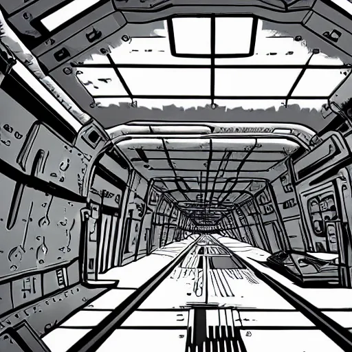 Image similar to photo, interior of a cargo bay, in the style of cowboy bebop, highly detailed and intricate