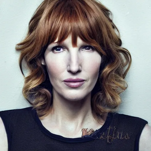 Image similar to award winning portrait of kelly reilly that looks like a young man!!!! bare ears, ( ( short brown hair ) ) and hazel!!! eyes, stubble