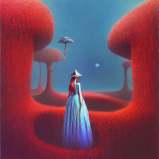 Image similar to Alice in Wonderland in style of Zdislaw Beksinski