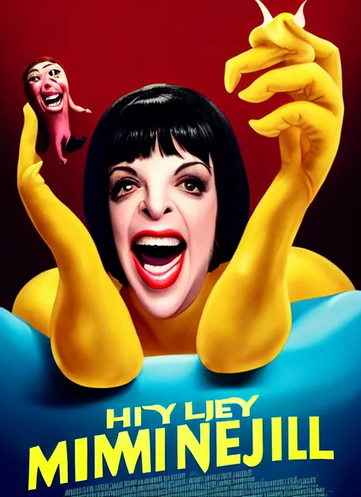 Prompt: highly detailed comedy caper movie poster with laughing liza minnelli face as a sentient jelly, liza minnelli face inside jelly by greg rutkowski