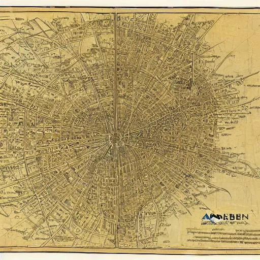 Image similar to map of circular city Baghdad at Abbasid caliphate age by lenardo da Vinci