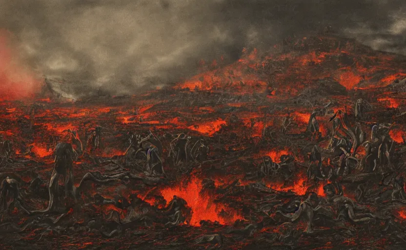 Image similar to hell landscape with people suffering