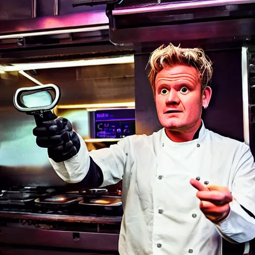 Prompt: cyberpunk Gordon Ramsey making NANITE SOUP AND SHOWING it to EVERYONE