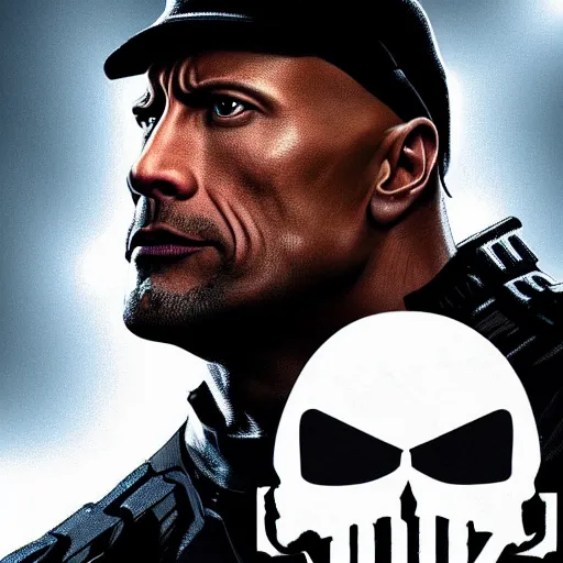 Image similar to Dwayne Johnson as the punisher digital art 4k detailed super realistic