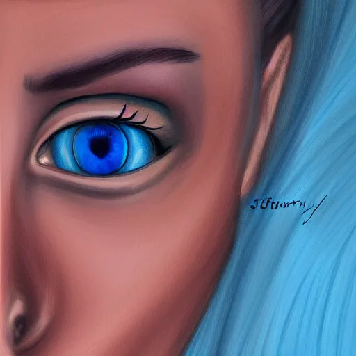 Image similar to a drawing of a woman's face with blue eyes, a digital painting by Nyuju Stumpy Brown, tumblr contest winner, digital art, speedpainting, flat shading, painterly