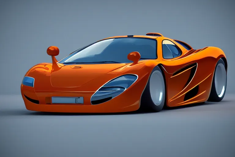Image similar to cute cartoon McLaren F1, caricature style, octane render, unreal engine, 8k,