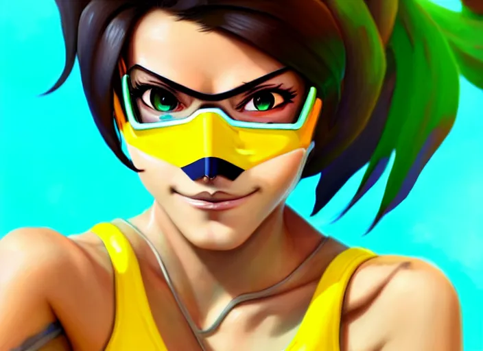 overwatch tracer, clean face, with a very beautiful