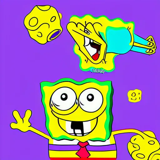 Image similar to spongebob squarepants in an abstract world with weed clouds, digital art, by Lulu Chen