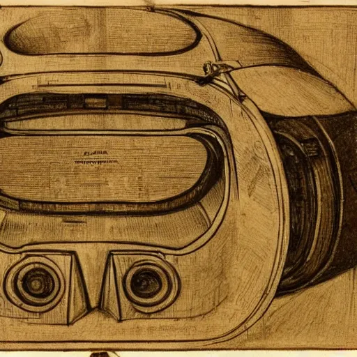 Image similar to Vintage, detailed, sketch of Oculus Rift, with full descriptions, on parchment, as depicted in Leonardo da Vinci's Codex Atlanticus