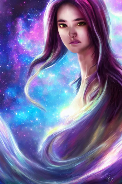 Prompt: galaxy Dragon princess, digital art, 8k ,character ,realistic, portrait, hyperrealistic