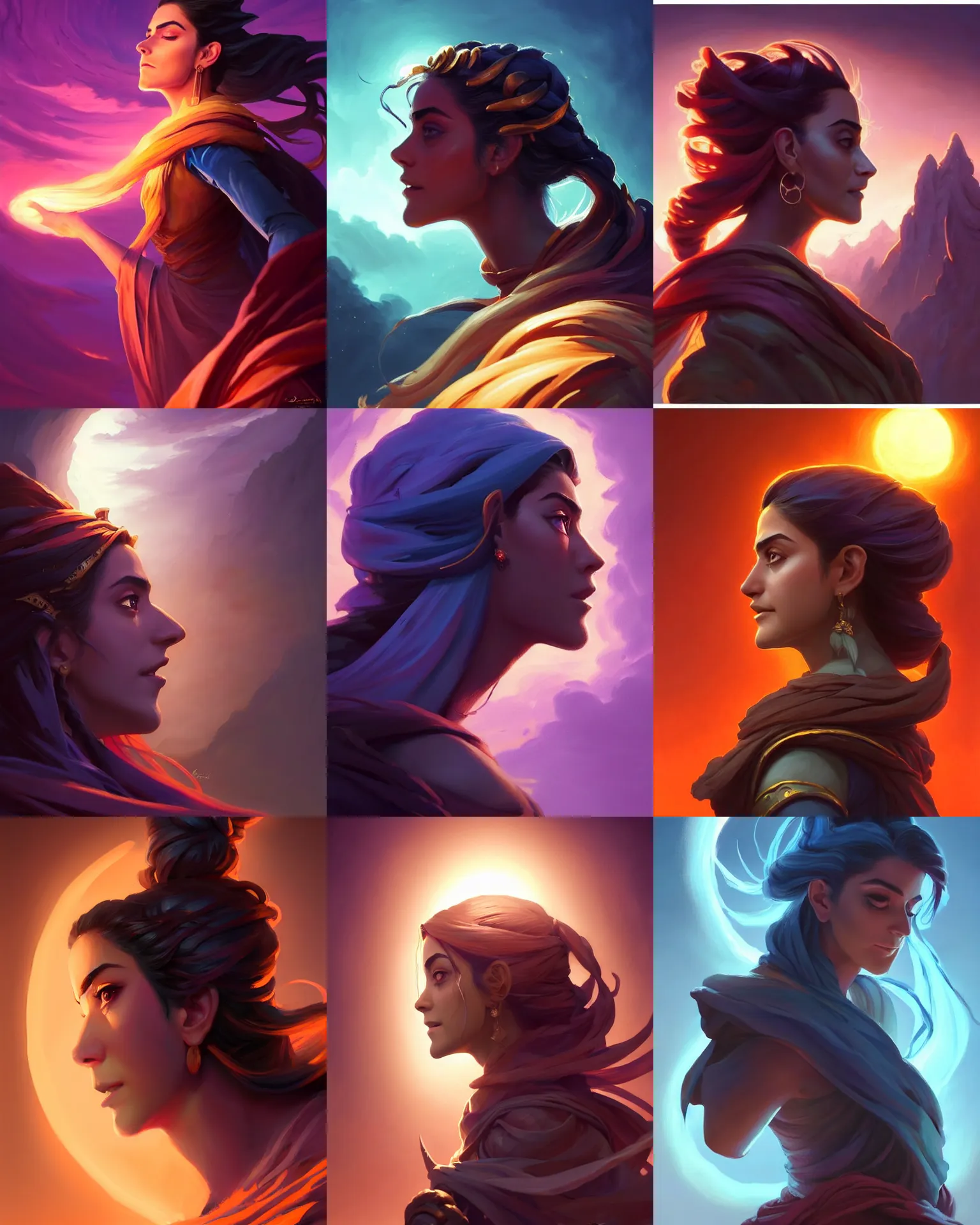 Prompt: side profile centered painted portrait, Maya Ali as a storm sorcerer, Gloomhaven, matte painting concept art, beautifully backlit, specular lighting, official fanart, pretty, beautiful, elegant, 4k, HDR, Trending on artstation, Behance, by Jesper Ejsing and RHADS and Makoto Shinkai and Lois van baarle and ilya kuvshinov and rossdraws and Cushart Krentz and Gilleard James