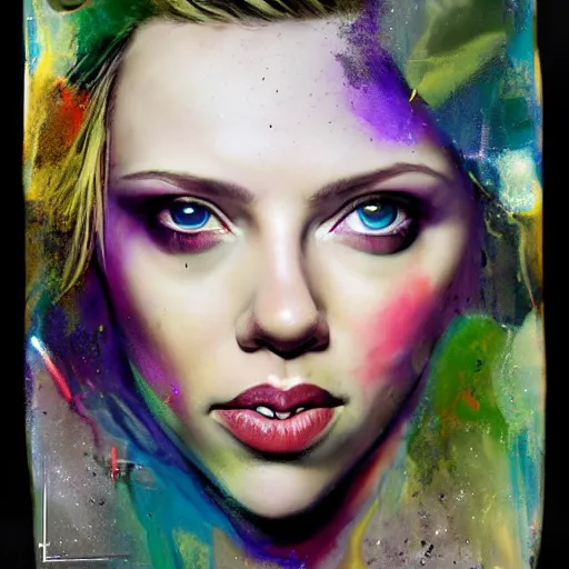 Image similar to drunken scarlett johansson as delirium from sandman, ( hallucinating colorful soap bubbles ), by jeremy mann, by sandra chevrier, by dave mckean and richard avedon and maciej kuciara, punk rock, tank girl, high detailed, green eye and blue eye, 8 k