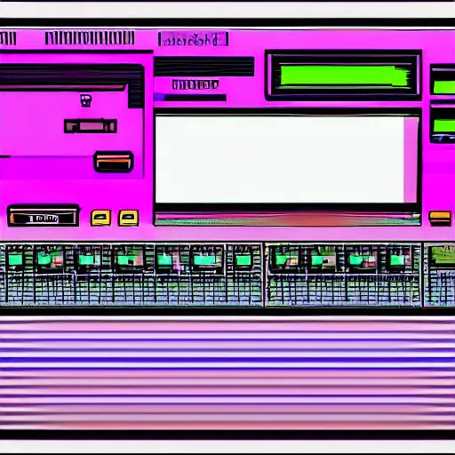 Prompt: c 6 4 with datasette in retro synthwave style, extreme detail