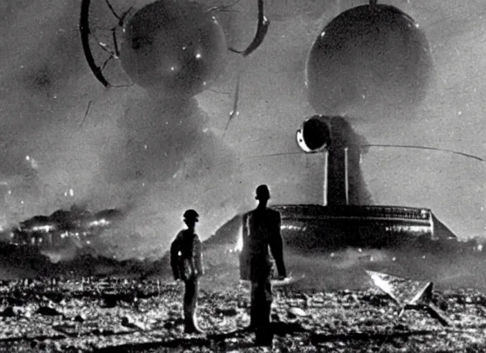 Prompt: scene from the 1939 science fiction film The War Of The Worlds
