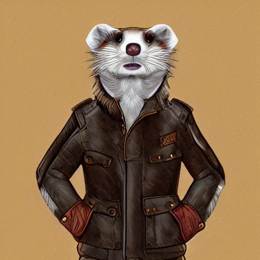 Image similar to ferret furry man, digital art high quality, jacket