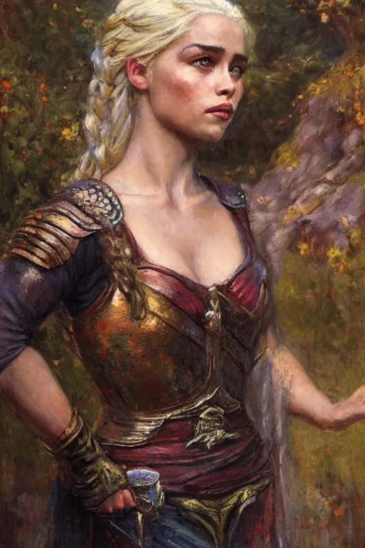 Image similar to portrait of daenerys targaryen. art by gaston bussiere.