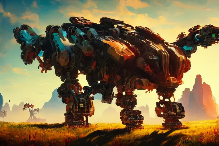 Image similar to scorcher machine mecanical creature robot of horizon forbidden west horizon zero dawn radiating a glowing aura global illumination ray tracing hdr fanart arstation by ian pesty and alena aenami artworks in 4 k