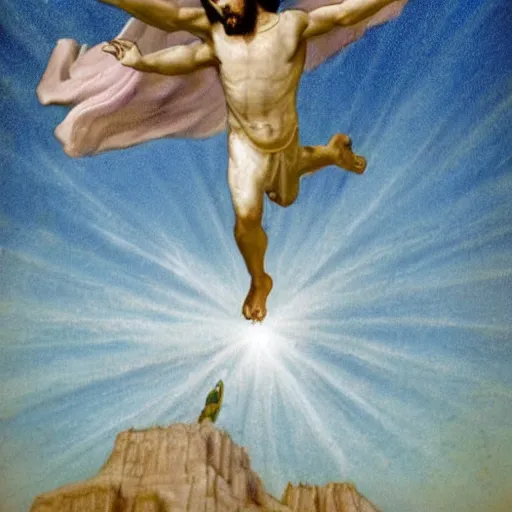 Image similar to jesus christ flying in the sky