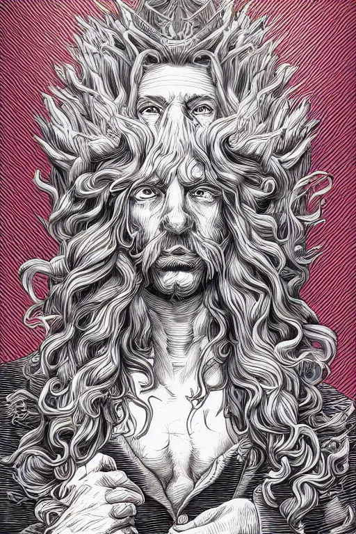 Image similar to Dan Mumford style portrait of ((((Louis xiv)))) in the style of Rob Lefield and Dan Mumford Dan Mumford Dan Mumford , Greg rutkowski, trending on artstation, digital art, surrealism, macro, vaporwave