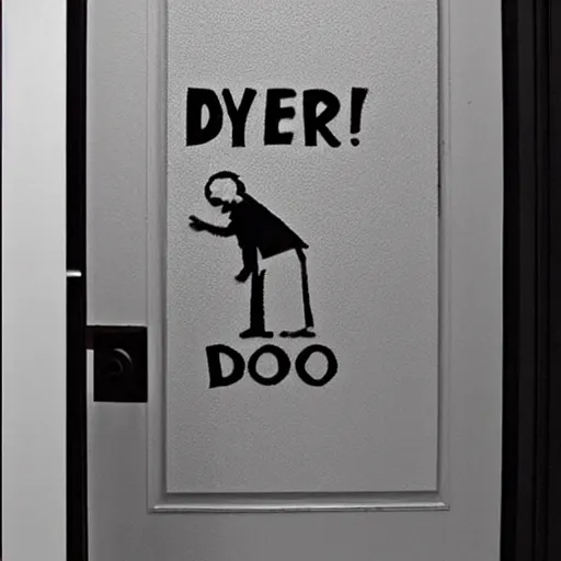 Prompt: creative restroom door signs in the style of banksy, slightly grainy