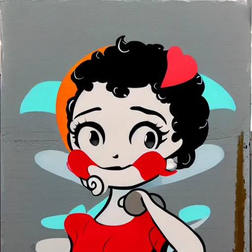 Prompt: smoking betty boop painting by derek yu, matte paint, street art, : 5 graffiti, hard edges, geometric shapes, by sachin teng : 6