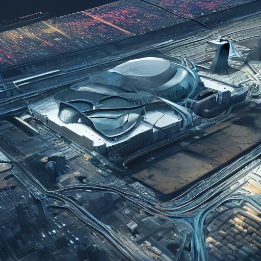 Image similar to Kazimierz Malewicz sci-fi motherboard airport view from above structure and digital billboard in the middle, unreal engine 5, keyshot, octane, artstation trending, ultra high detail, ultra realistic, cinematic, 8k, 16k, in style of zaha hadid, in style of nanospace, in plastic, dark, tilt shift,