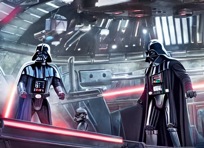 Image similar to film still of Darth Vader goes to an amusement park in the new Star Wars movie, 4k