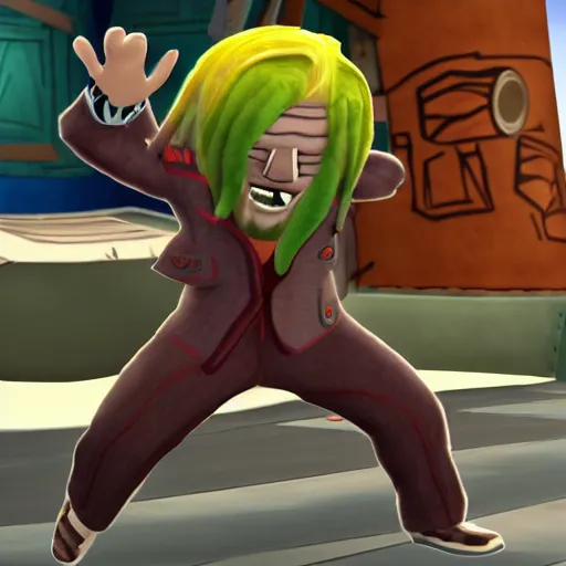 Image similar to character screenshot of ufc sean o'malley in psychonauts, rainbow hair dreadlocks, 3 d character render, ps 3 video game, dream world, 7 2 0 p, cutscene, cartoony designed by scott campbell