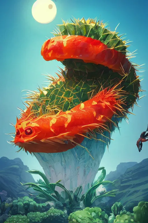 Image similar to 3 d render creature animal sushi cristal very big eye roots cactus elemental flush of force nature micro world fluo fishscale, comics gta 5 cover, official fanart behance hd artstation by jesper ejsing, by rhads, makoto shinkai and lois van baarle, ilya kuvshinov, ossdraws