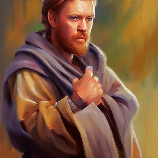 Image similar to Obi-Wan Kenobi, painting by Vladimir Volegov