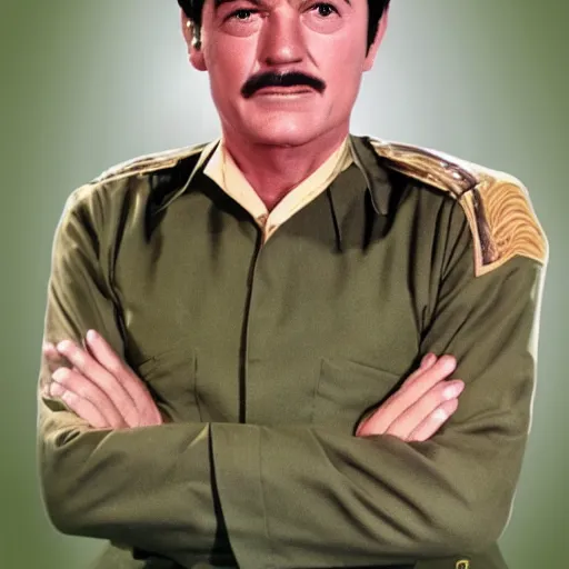 Image similar to photo of a person who looks like a mixture between deforrest kelley and james doohan