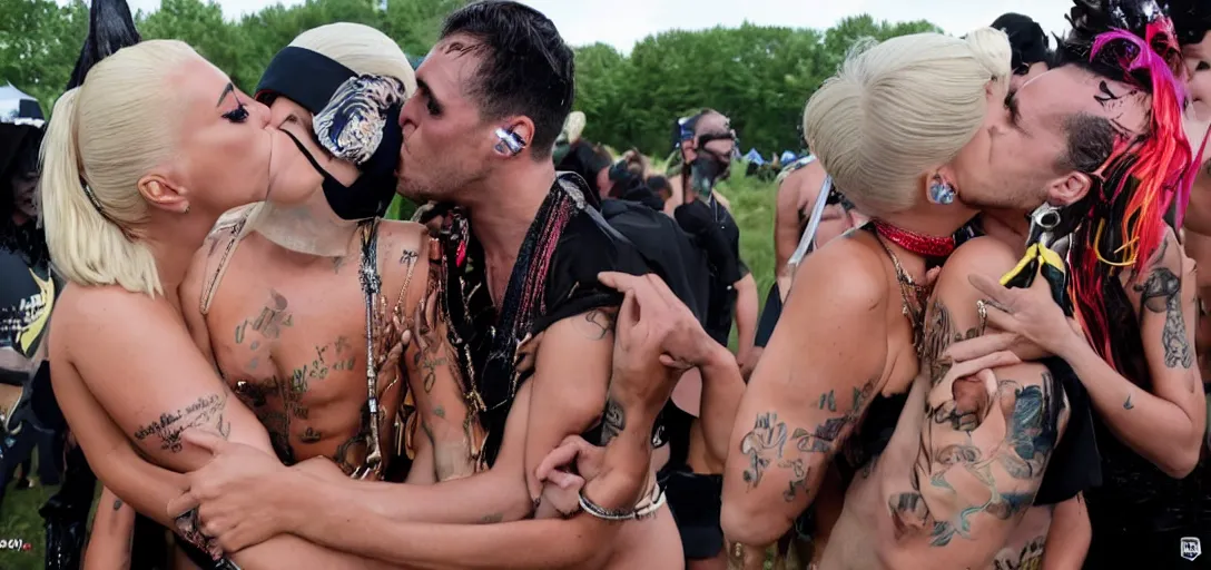 Image similar to tabaluga kissing lady gaga, in parookaville