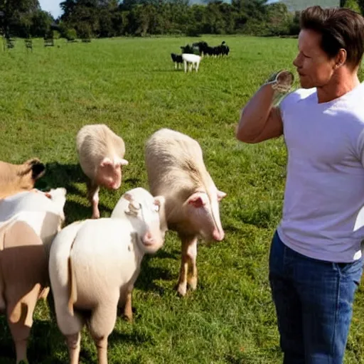 Image similar to mark wahlberg talking to farm animals