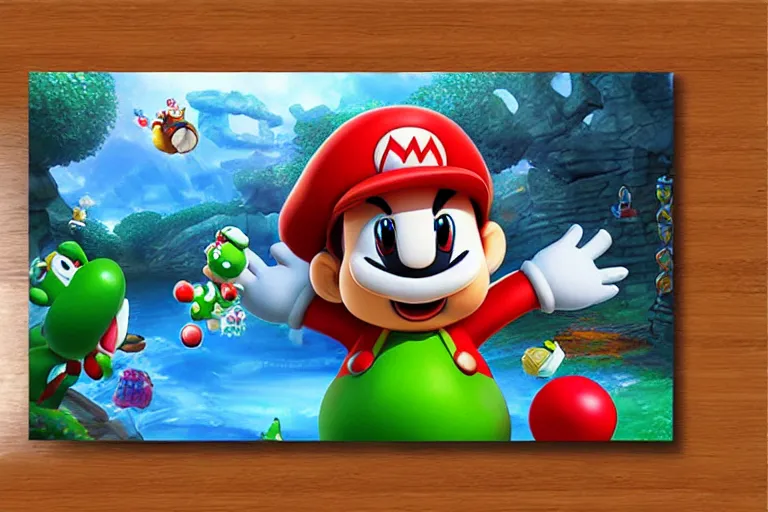 Image similar to painting wonderland marioworld yoshi kurbi dofus acrylic 3 d real