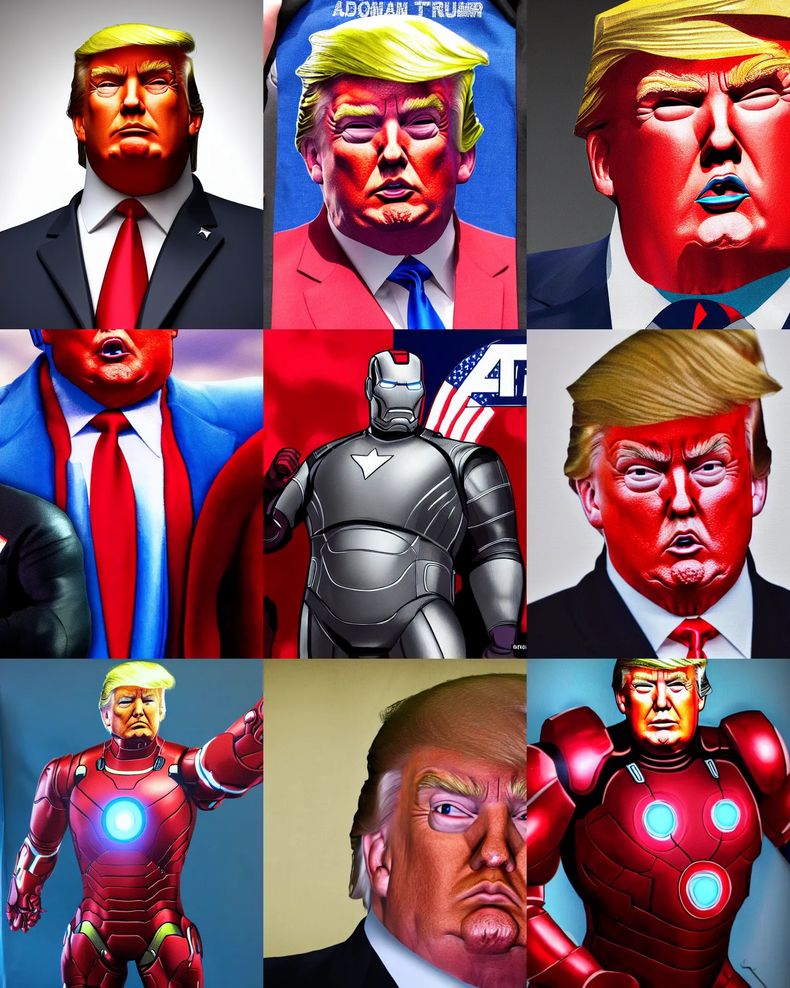 Prompt: donald trump wearing fat ironman suit very realistic medium shot close up from the avengers