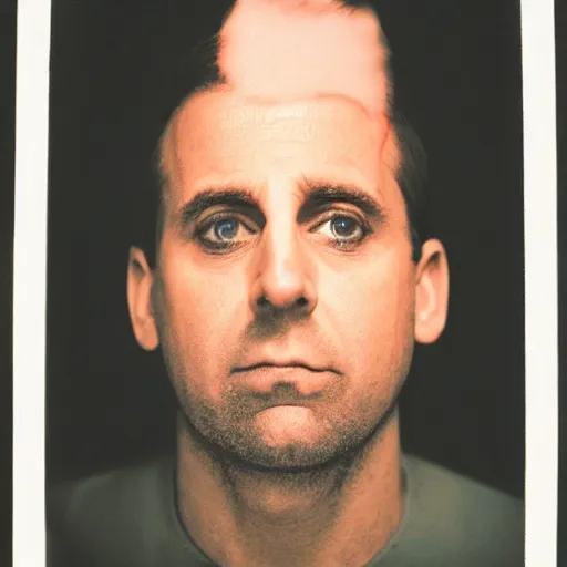 Image similar to Michael Scott as a prison inmate, 4K, Pentax K1000, Expired Burned Film from 1930s, Softbox Lighting, 85mm Lens