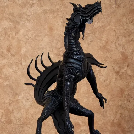 Prompt: statue of a black dragon, inexplicable cinematic, 8 k resolution, and behavior, and paint oil paint metal liquid metal sculpture