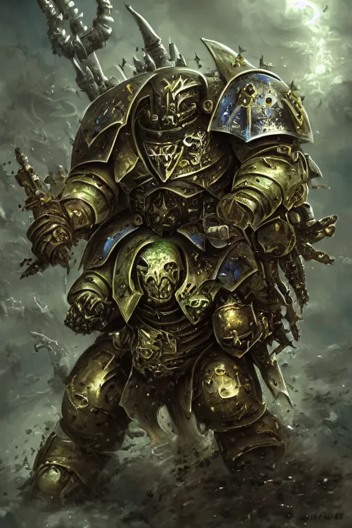 Image similar to chaos space marine, fantasy, warhammer, highly detailed, digital art, sharp focus, trending on art station, nurgle