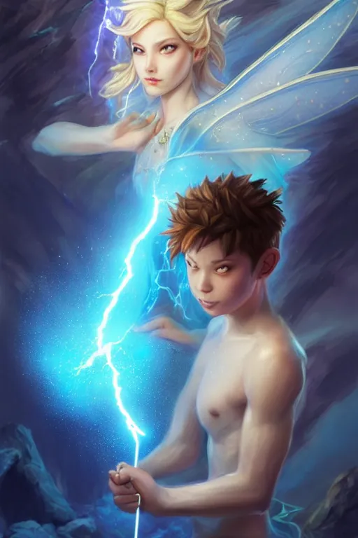 Image similar to legendary fairy prince casting a lightning spell,, lightning energy, blue energy, highly detailed, d & d, fantasy, highly detailed, digital painting, trending on artstation, concept art, sharp focus, illustration, global illumination, ray tracing, realistic shaded, art by artgerm and greg rutkowski and fuji choko and viktoria gavrilenko and hoang lap